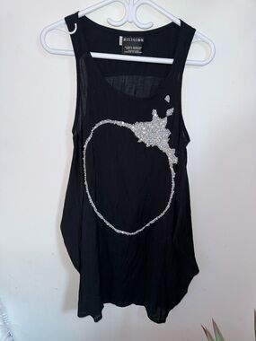 RELIGION  Silk Blend Black Sequin Beaded Tank Top Size L UK Brand